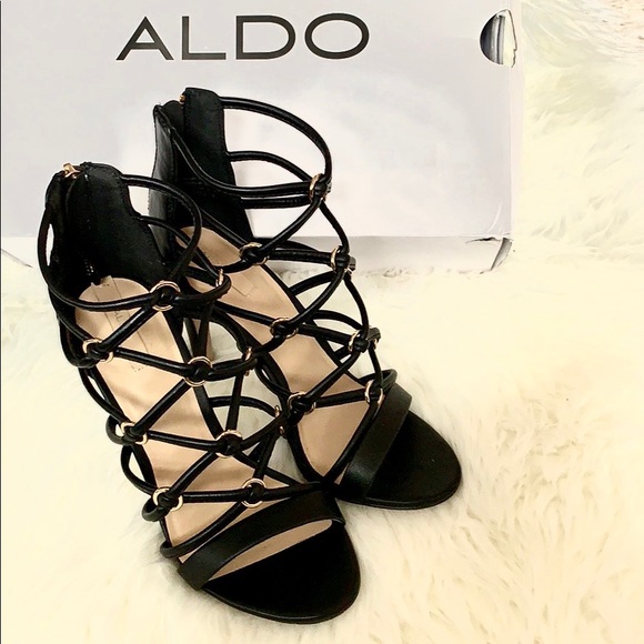 aldo black strappy heels